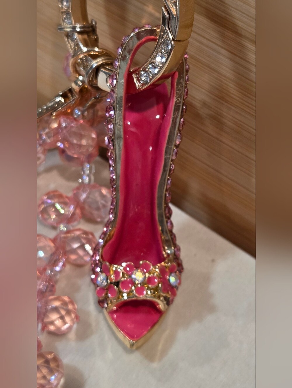 NWT Pink Bling Stiletto Heel Beaded Wristlet Keychain ✨
